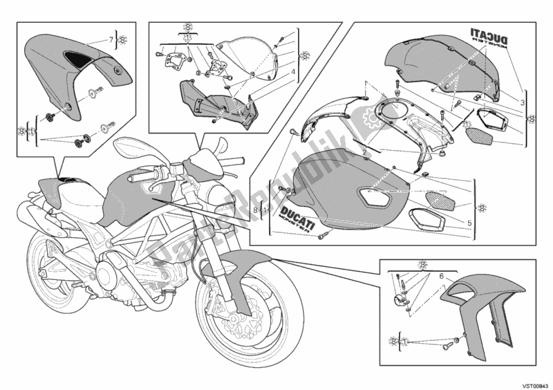 Wszystkie części do Oprawa Do Sztuki Potworów Ducati Monster 696 ABS USA 2011